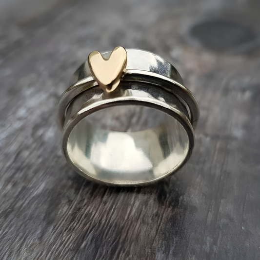 Bague en Argent avec Coeur Doré