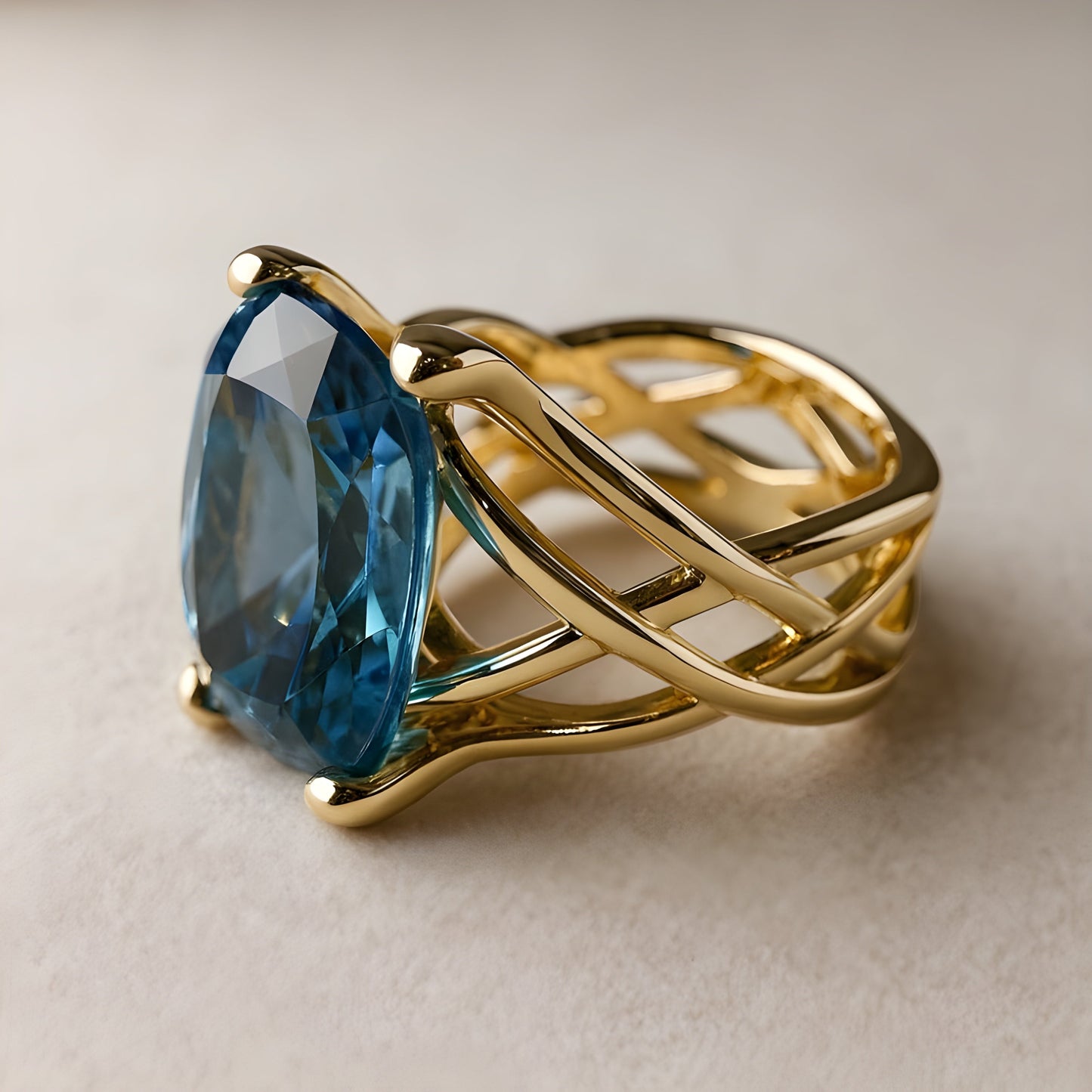 Bague Vintage Or Bleu Zirconia