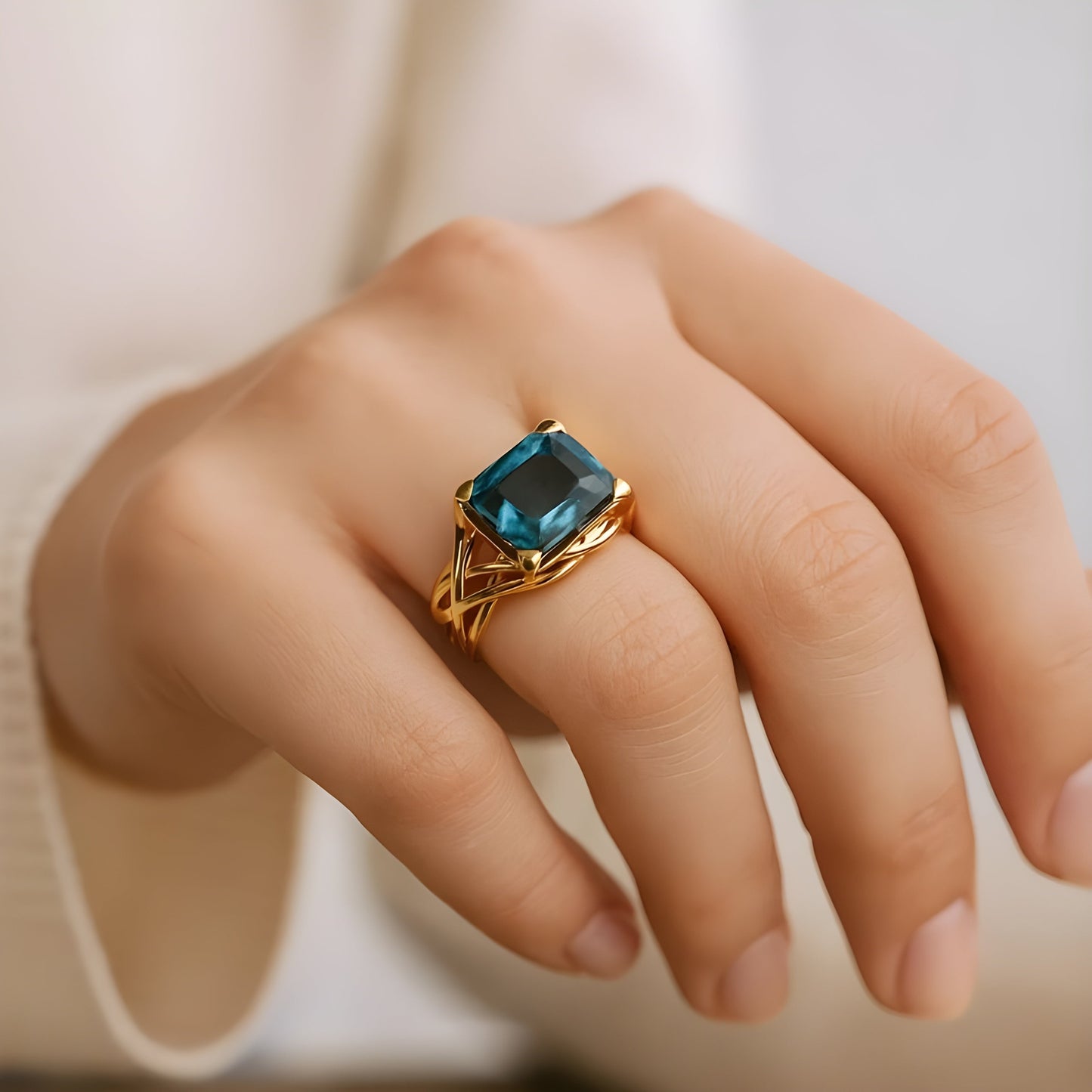 Bague Vintage Or Bleu Zirconia