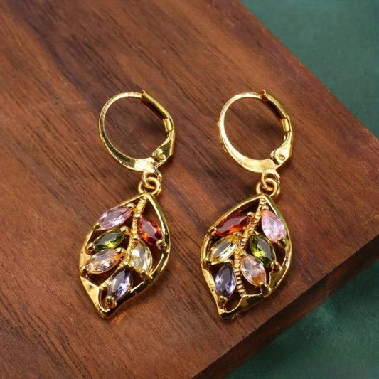 Boucles d'oreilles vintage multicolores avec feuille d'or