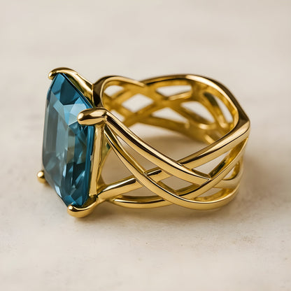 Bague Vintage Or Bleu Zirconia