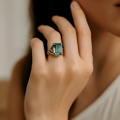 Bague Vintage Or Bleu Zirconia