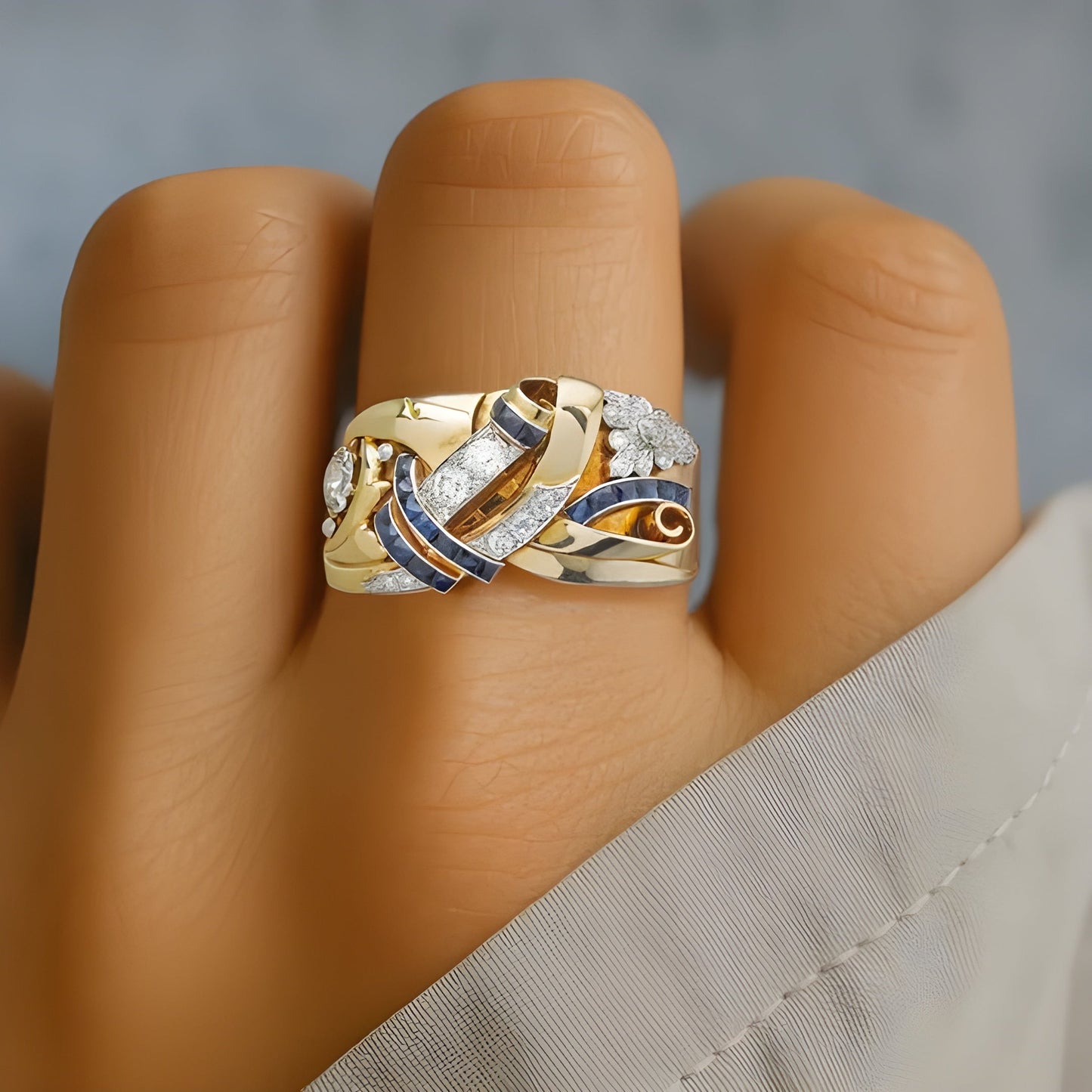 Bague Vintage Or Bleu Zirconia