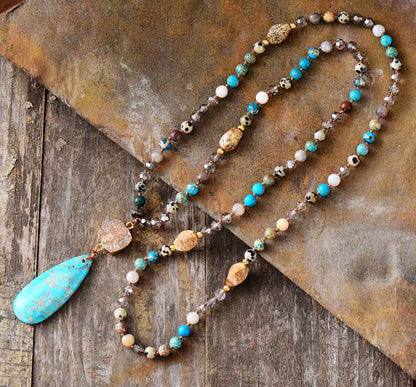 Collier en forme de goutte en jaspe druzy