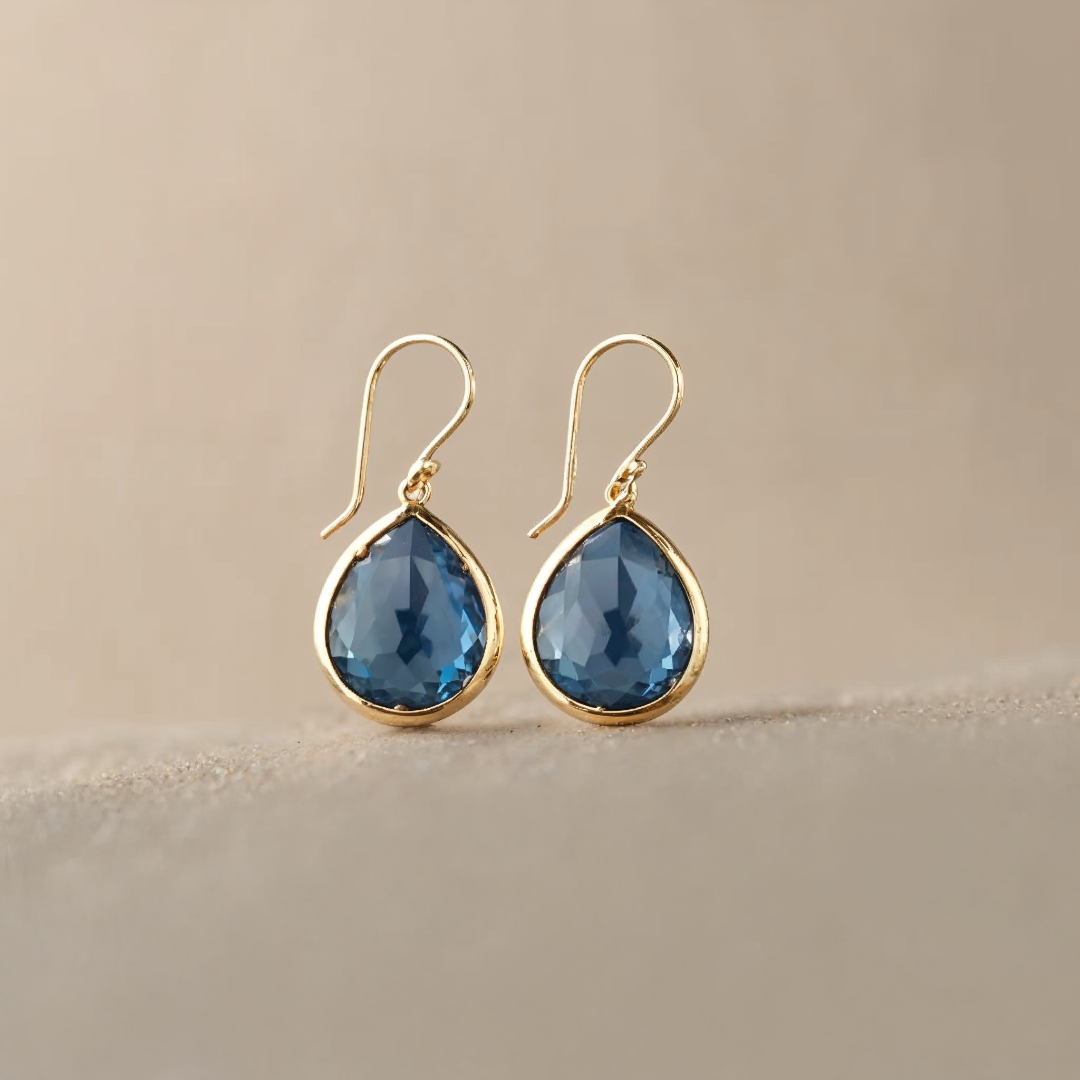 Nova Boucles d'Oreilles en Cristal Bleu en Forme de Goutte
