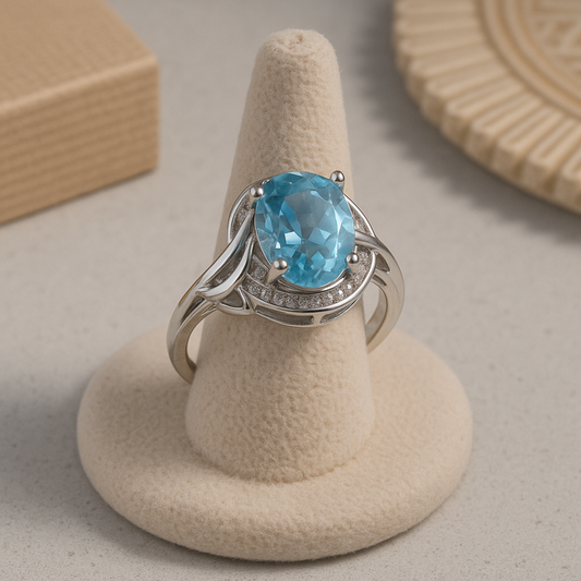 Bague en Argent Vintage avec Cristal Bleu