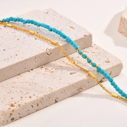 Chaîne Double en Or Éternel Bracelet Turquoise