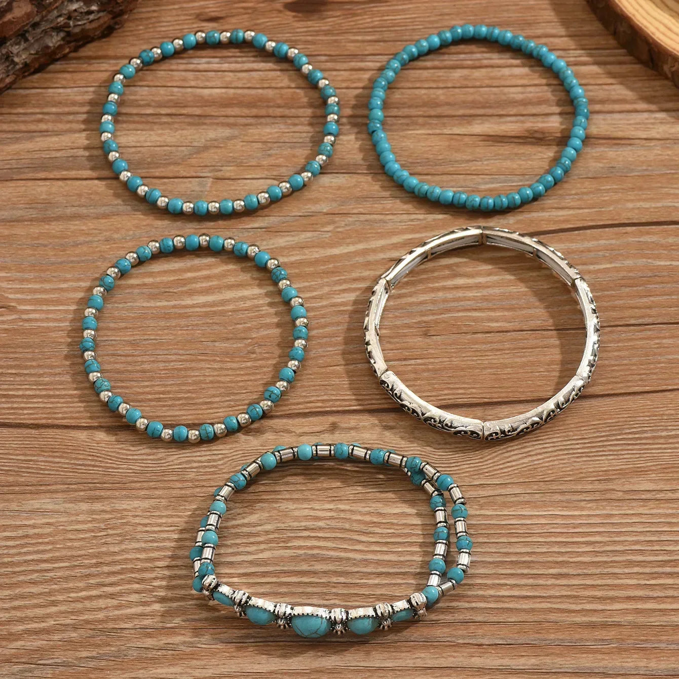 Ensemble de Bracelets en Perles Turquoises Bohèmes