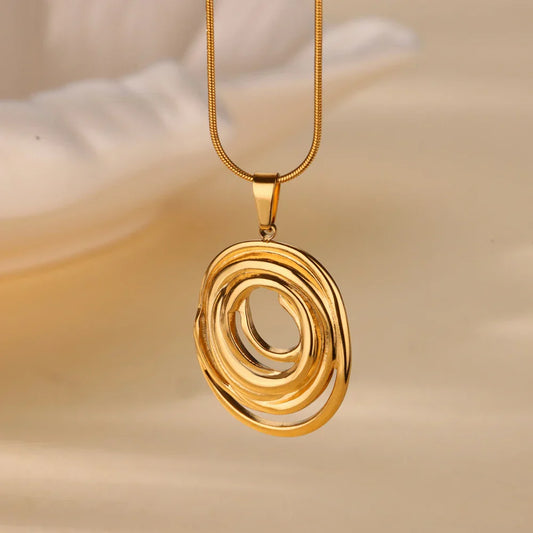 Collier Ovale Géométrique Creux en Or et Argent