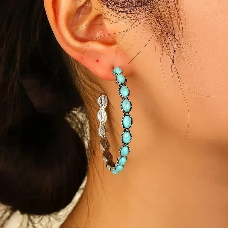 Boucles d'oreilles circulaires vintage bohémiennes turquoises