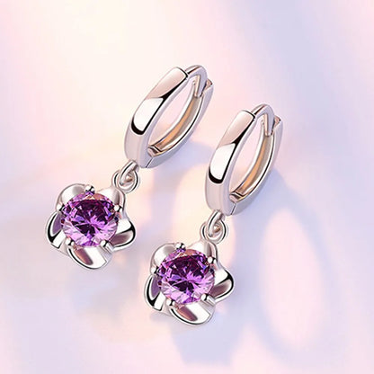 Boucles d'oreilles en argent sterling avec zirconia violets et blancs