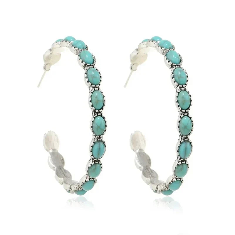 Boucles d'oreilles circulaires vintage bohémiennes turquoises
