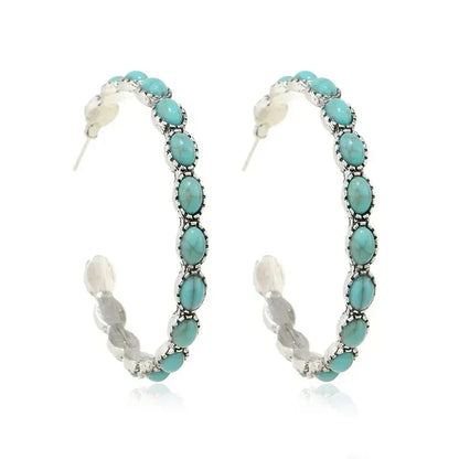 Boucles d'oreilles circulaires vintage bohémiennes turquoises