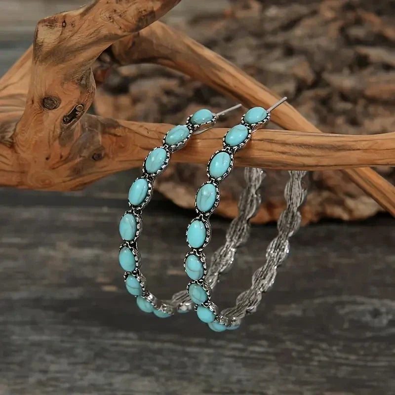 Boucles d'oreilles circulaires vintage bohémiennes turquoises