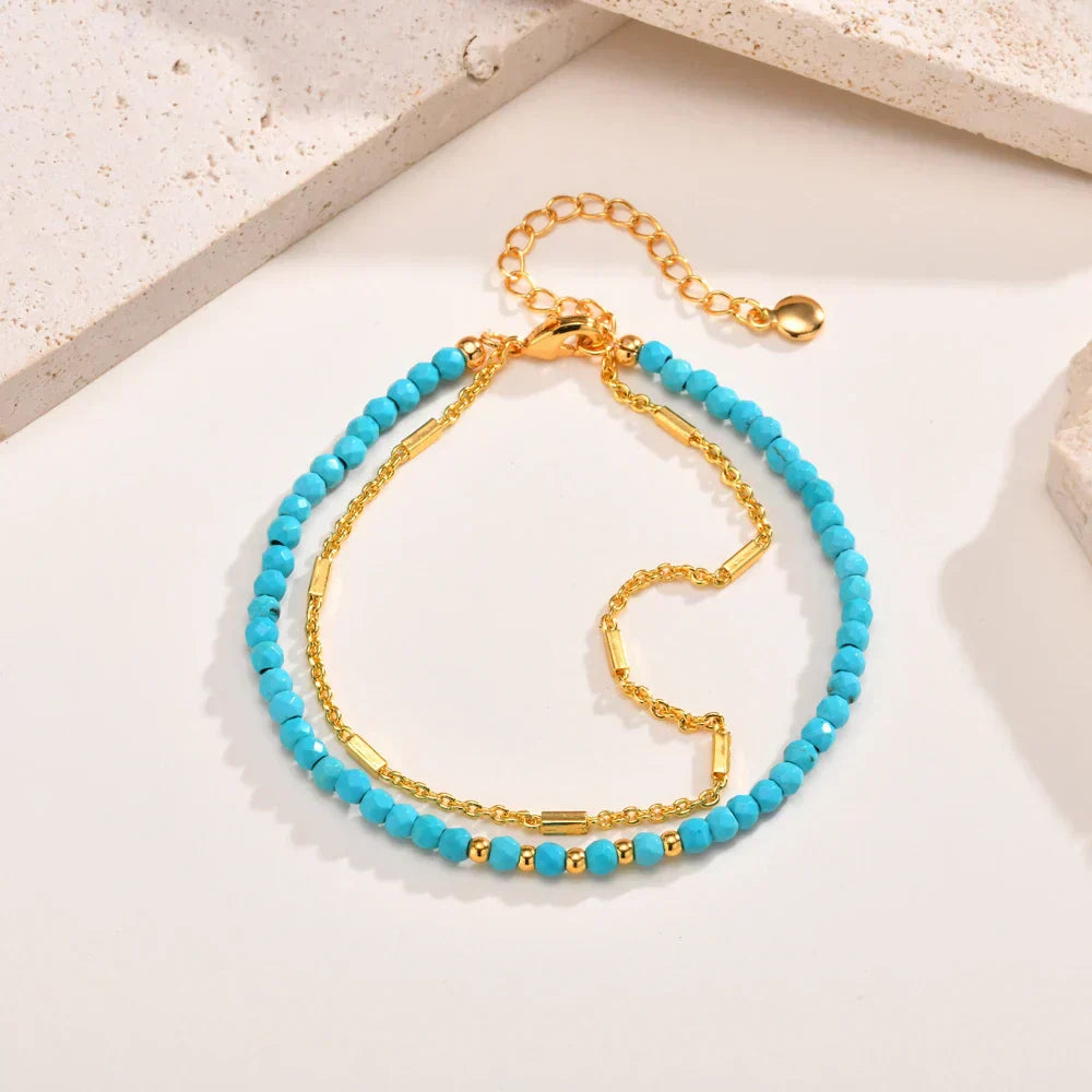 Chaîne Double en Or Éternel Bracelet Turquoise
