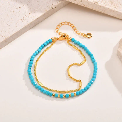 Chaîne Double en Or Éternel Bracelet Turquoise