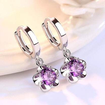 Boucles d'oreilles en argent sterling avec zirconia violets et blancs