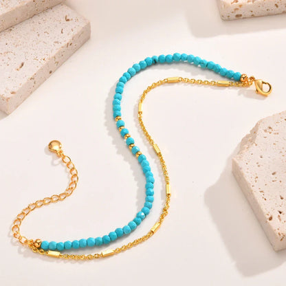 Chaîne Double en Or Éternel Bracelet Turquoise