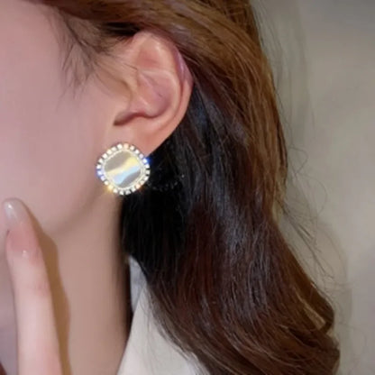 Boucles d'Oreilles Carrées Chic avec Opale et Zircon