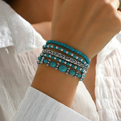 Ensemble de Bracelets en Perles Turquoises Bohèmes