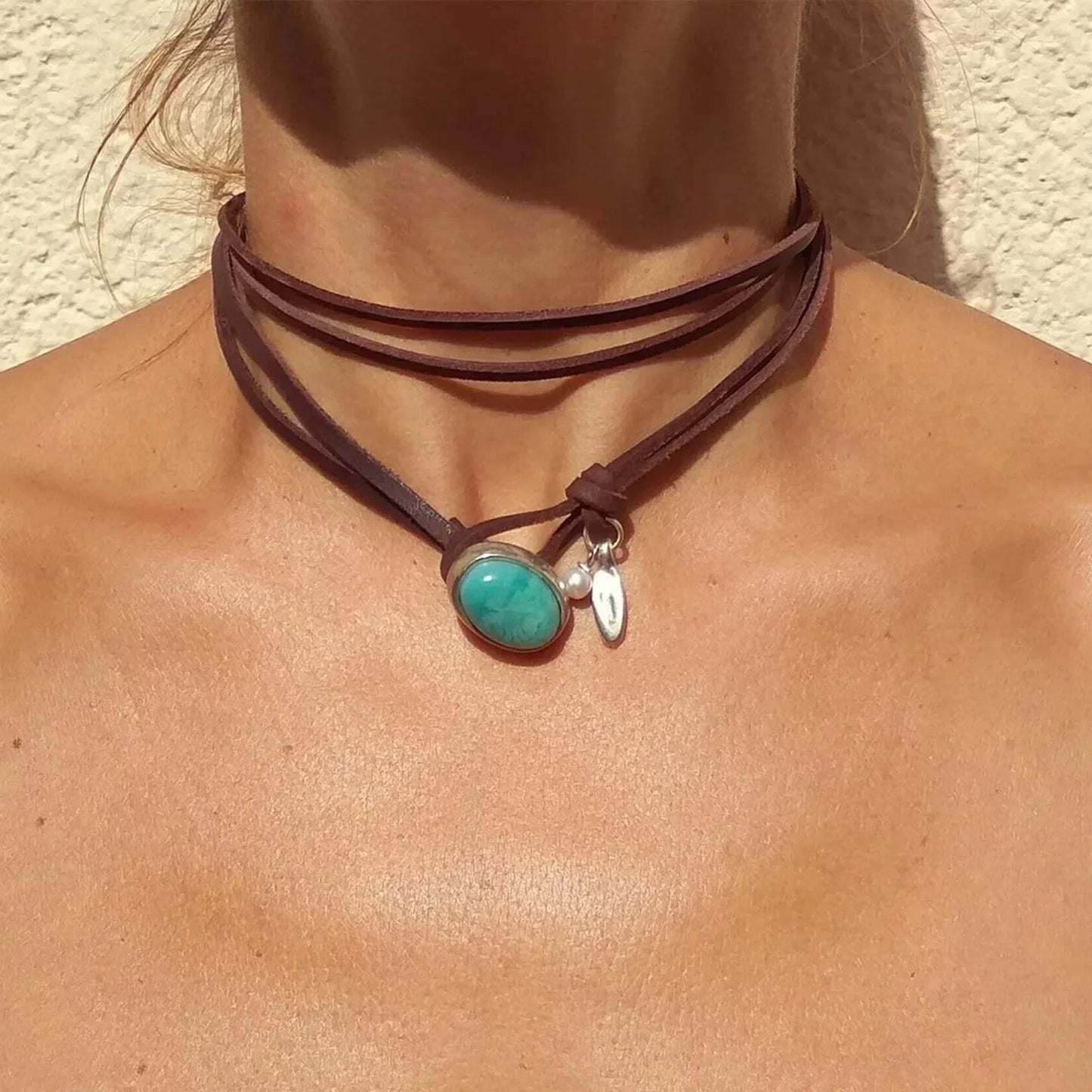 Collier Pendentif Vintage Bohémien Turquoise