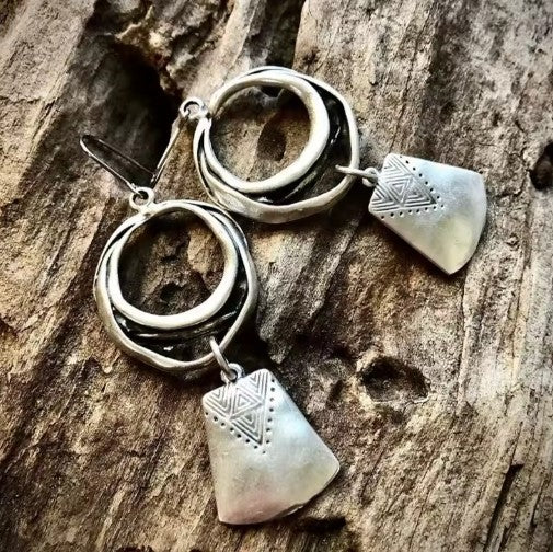 Boucles d'Oreilles Vintage Carrées en Argent