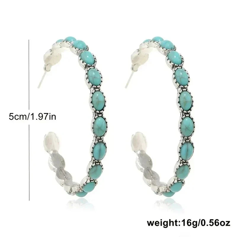 Boucles d'oreilles circulaires vintage bohémiennes turquoises