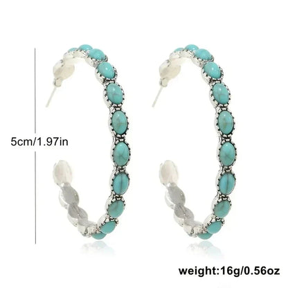 Boucles d'oreilles circulaires vintage bohémiennes turquoises