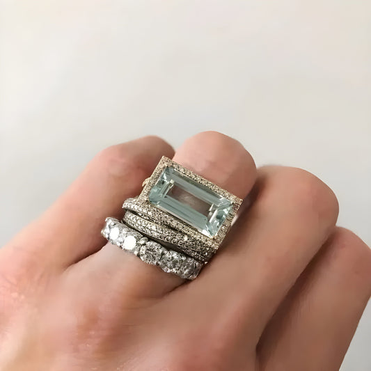 Bague en verre turquoise vintage en argent