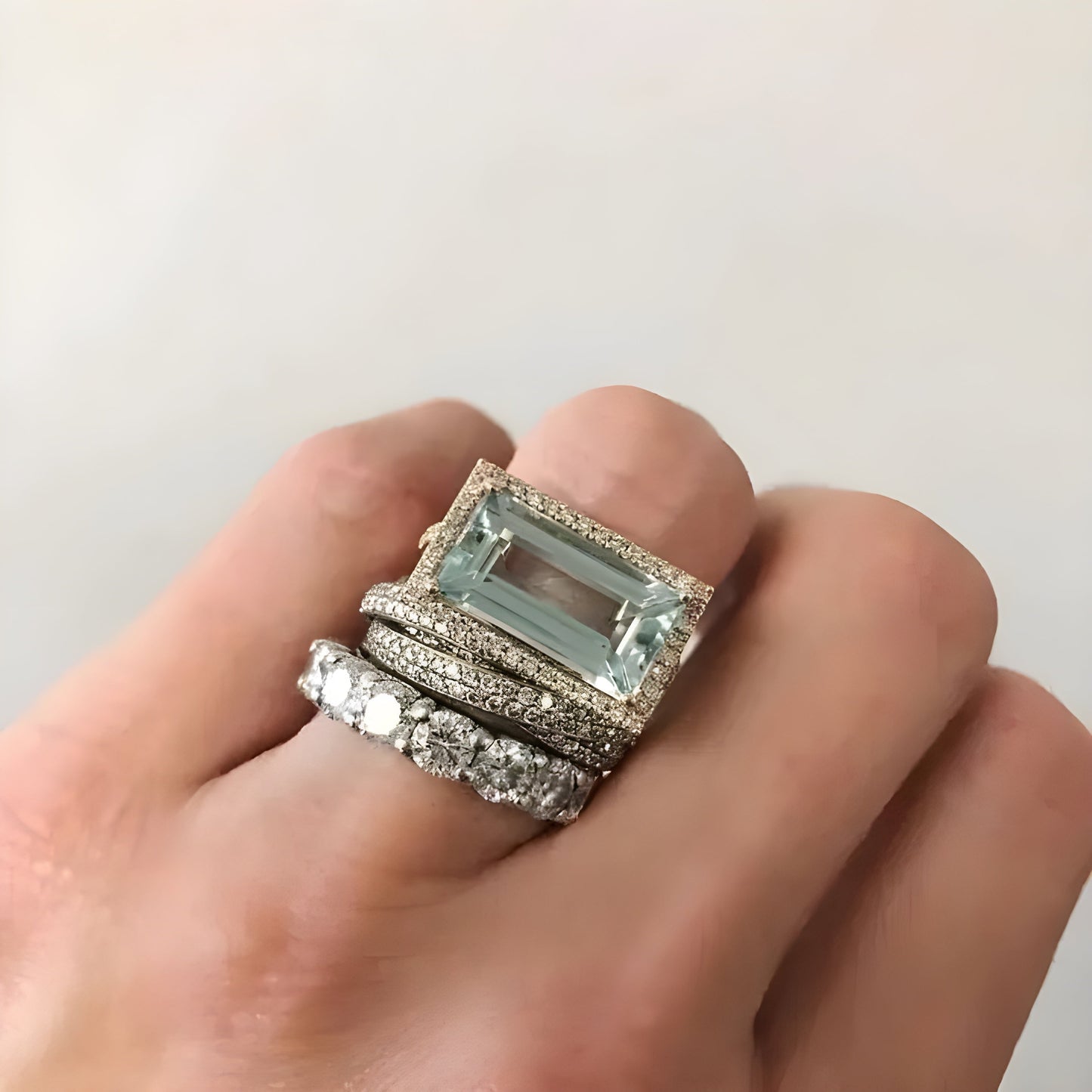 Bague en verre turquoise vintage en argent