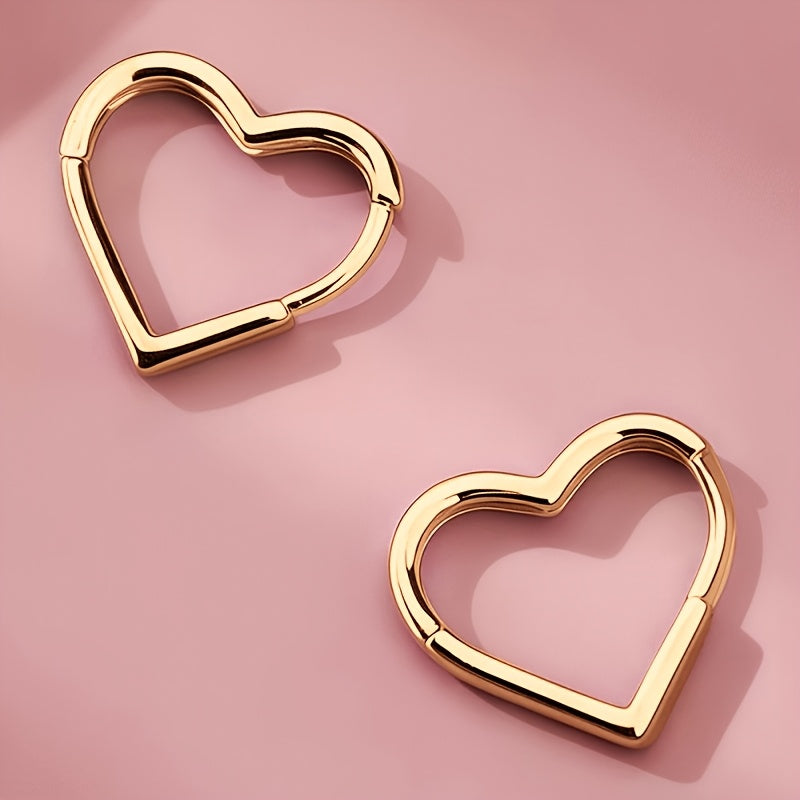 Boucles d'oreilles en forme de cœur en acier inoxydable doré