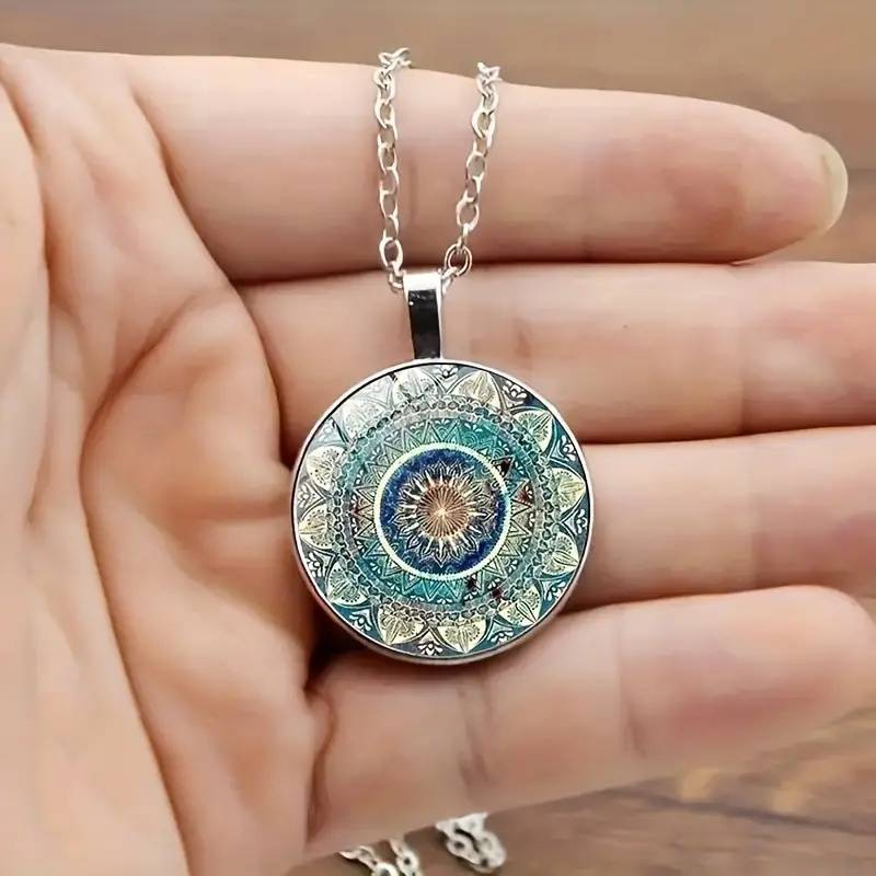 Collier Mandala Bleu Rétro Arrondi