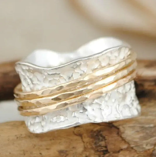 Bague Vintage Spinner Tunn en Or & Argent