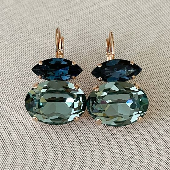 Boucles d'oreilles vintage en verre vert et bleu