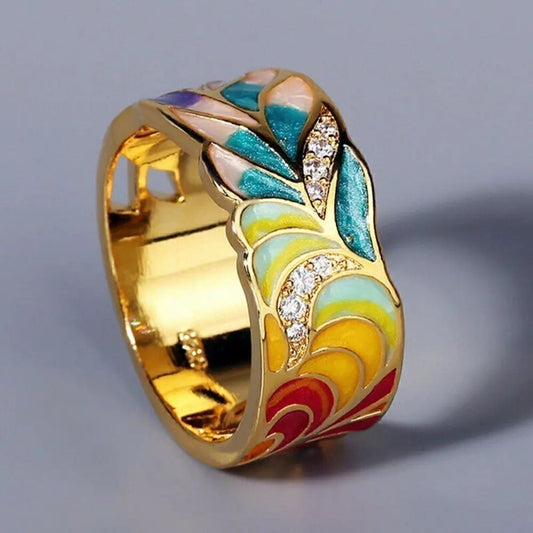 Bague Fleurie Peinte à la Main en Or Vintage