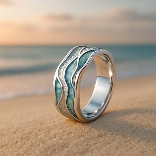 Bague Vagues Argent Turquoise Élégante