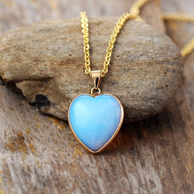 Ensemble de Bijoux en Opale Naturelle en Forme de Cœur