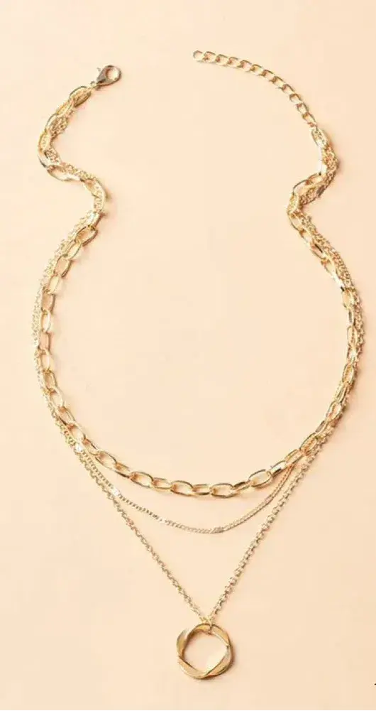 Collier vintage en chaîne dorée superposée et pendentif